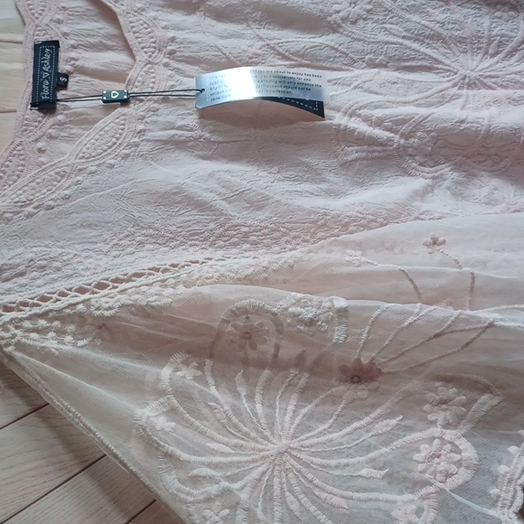 Flora Ashley Embroidery Lace Romantic Soft Pink Butterfly Sleeves Blouse Top - Picture 2 of 5